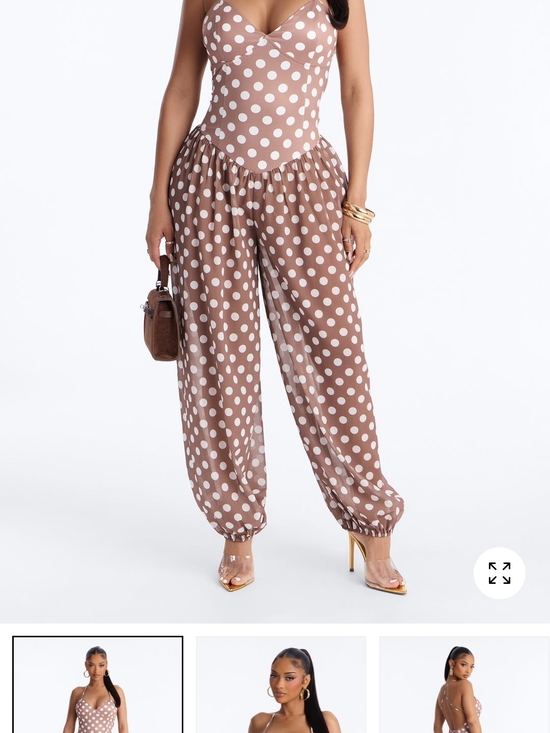 Fashion Nova Pants - Polka Dot Brown Wide-Leg Jumpsuit